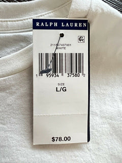 Neu mit Etikett: 78 $ Polo Ralph Lauren Heart Damen-T-Shirt, Weiß, Größe L