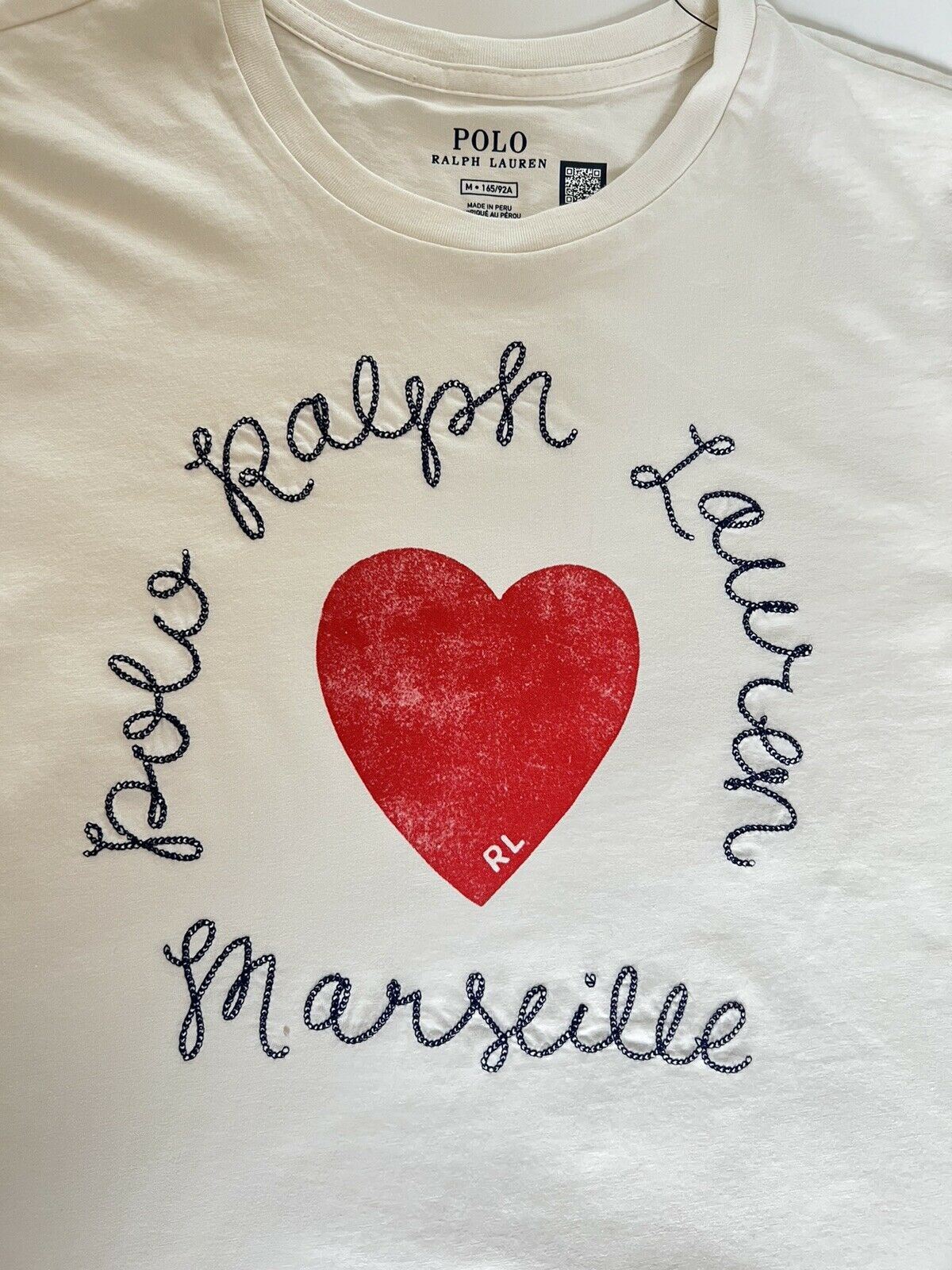 Женская футболка Polo Ralph Lauren Heart, белая, средний размер, NWT 78 долларов США