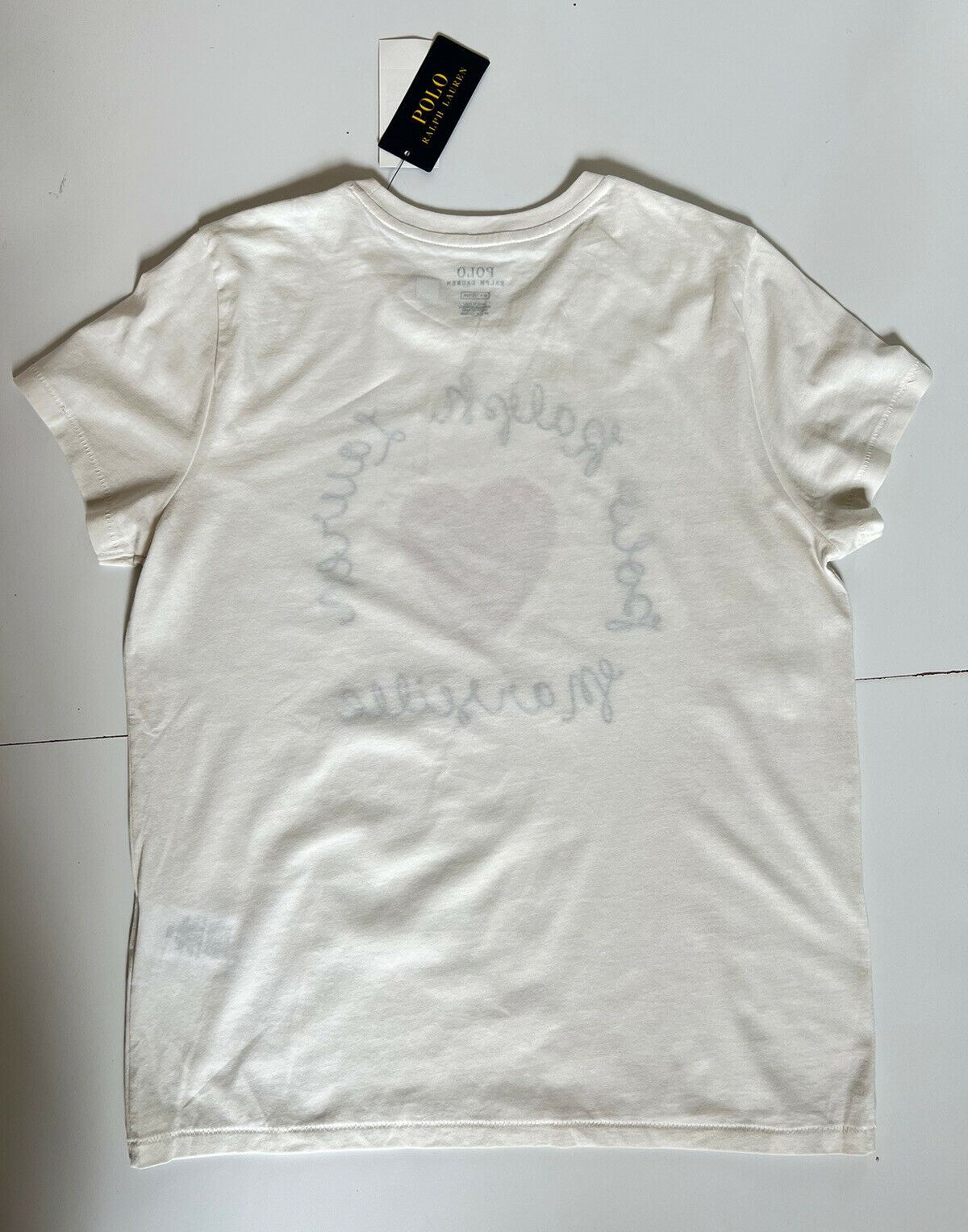 Neu mit Etikett: 78 $ Polo Ralph Lauren Heart Damen-T-Shirt Weiß Medium