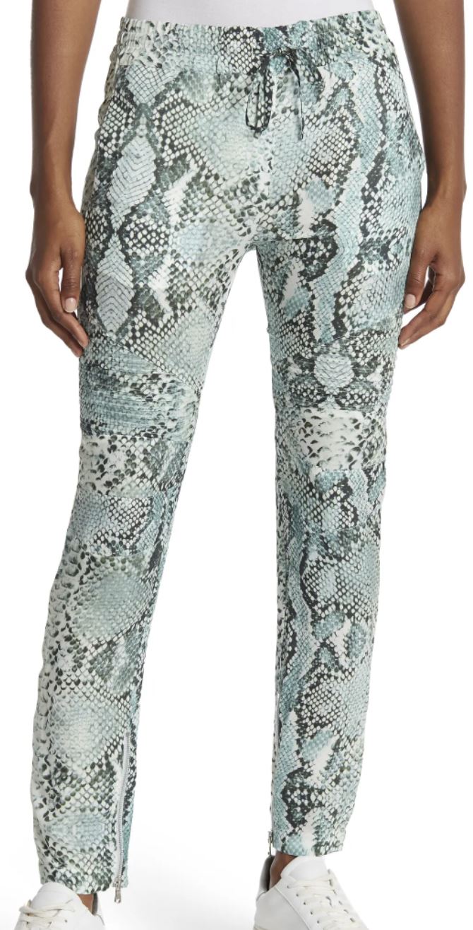 NWT $920 Balmain Women's Kaki Snakeskin Print Leg Silk Pants 2 US (36 Euro)