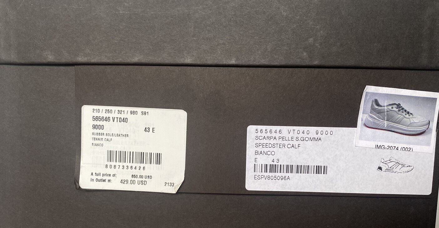 NIB $850 Bottega Veneta Men’s  White Calf Leather Sneakers 10 US (43 Eu) 565646