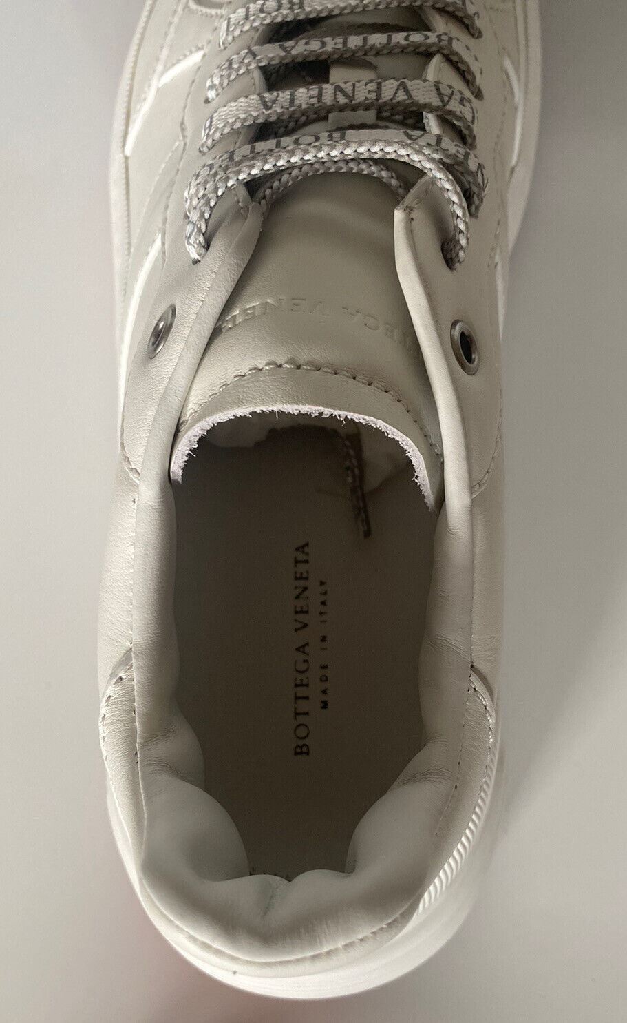 NIB 850 $ Bottega Veneta Herren-Sneakers aus weißem Kalbsleder 10,5 US (43,5) 565646 