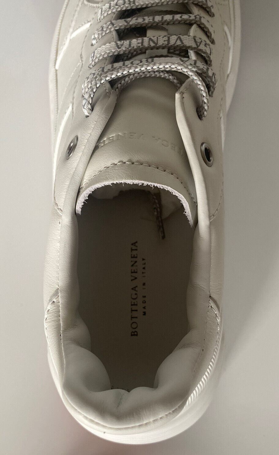 NIB $ 850 Bottega Veneta Herren-Sneakers aus weißem Kalbsleder 12 US (45 Eu) 565646 