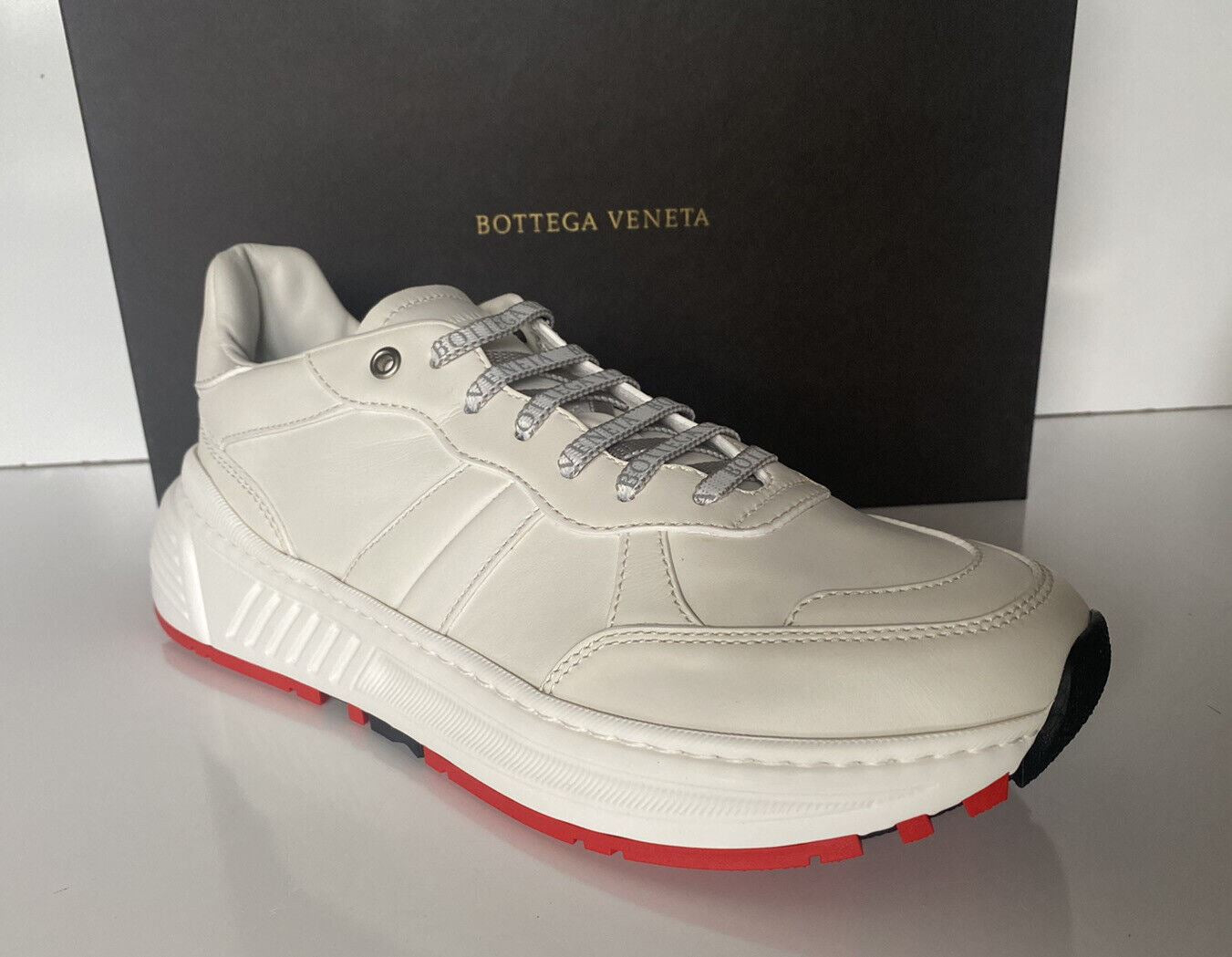 NIB $ 850 Bottega Veneta Herren-Sneakers aus weißem Kalbsleder 12 US (45 Eu) 565646 