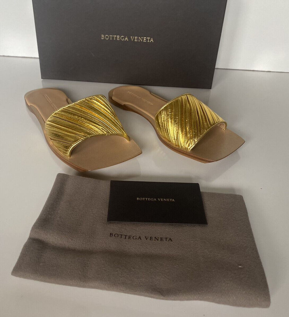 NIB 620 $ Bottega Veneta Damen-Slip-on-Ledersandalen in Gold 8,5 US 38,5 578409 