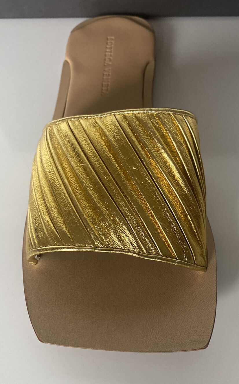 NIB $620 Bottega Veneta Women's Slip-on Leather Gold Sandals 9 US (39 Eu) 578409