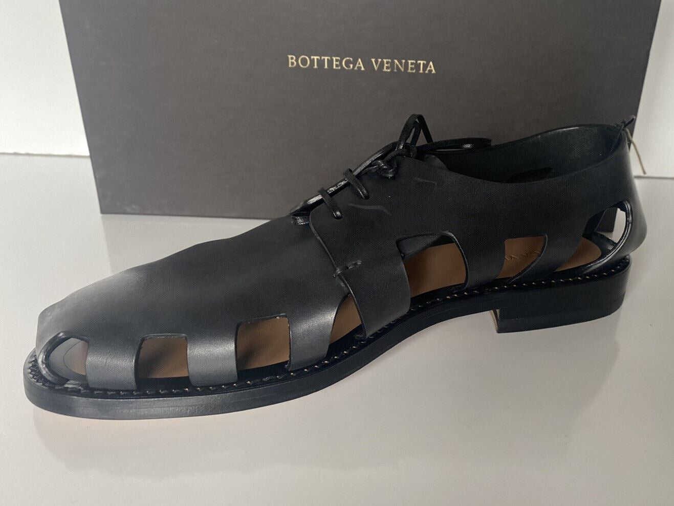 NIB $890 Bottega Veneta Men's Derby Leather Shoes Cut-out Details 12 US 574829
