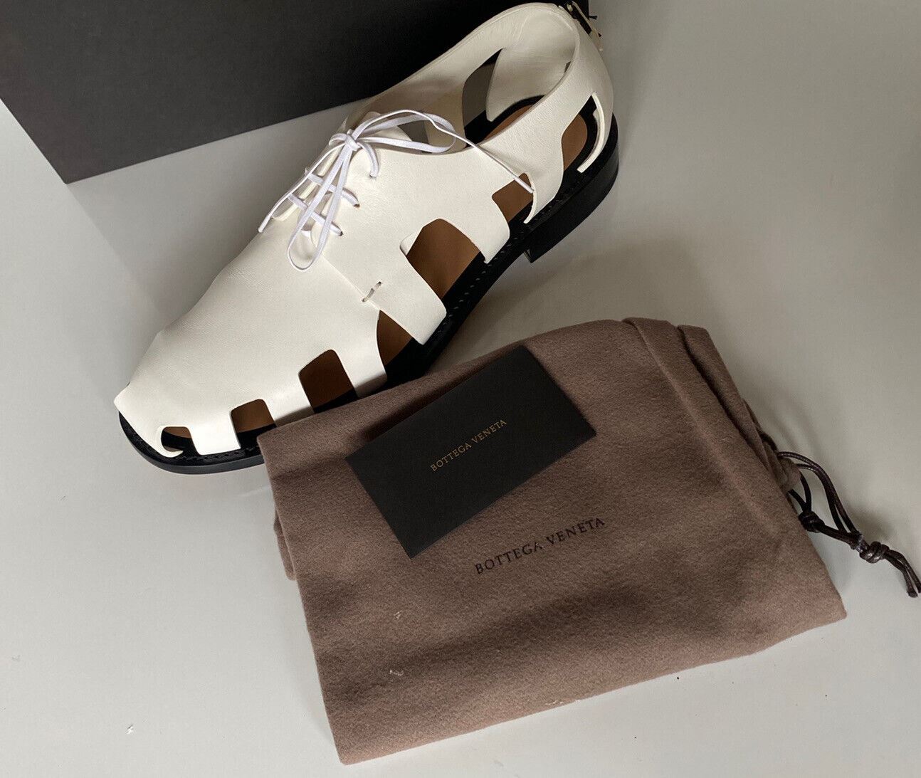 NIB Bottega Veneta Men's Derby Leather White Shoes Cut-out Details 11 US 574829