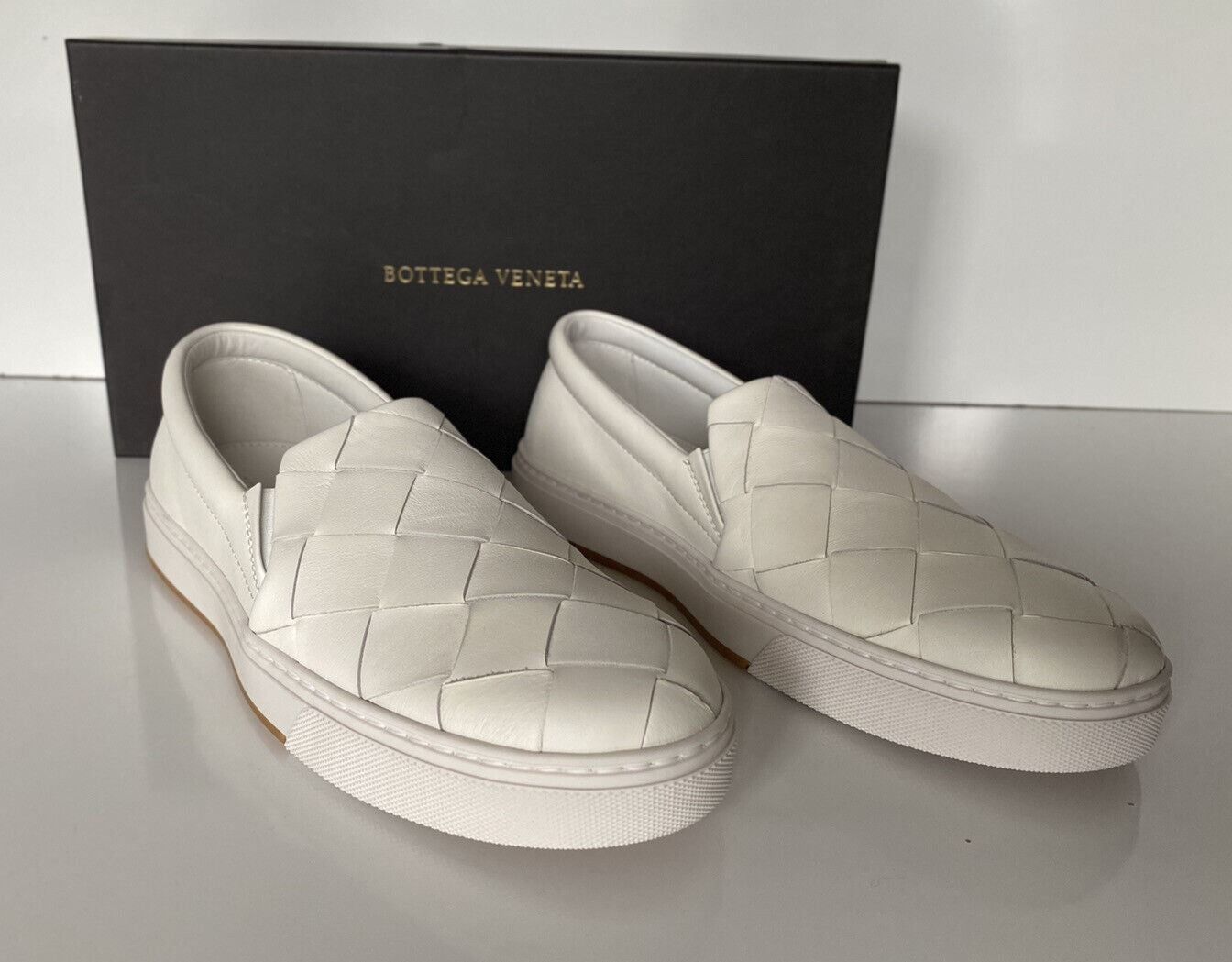 NIB 790 долларов США Bottega Veneta Белые туфли из телячьей кожи с резиновой подошвой и оптикой 7, США 608949 