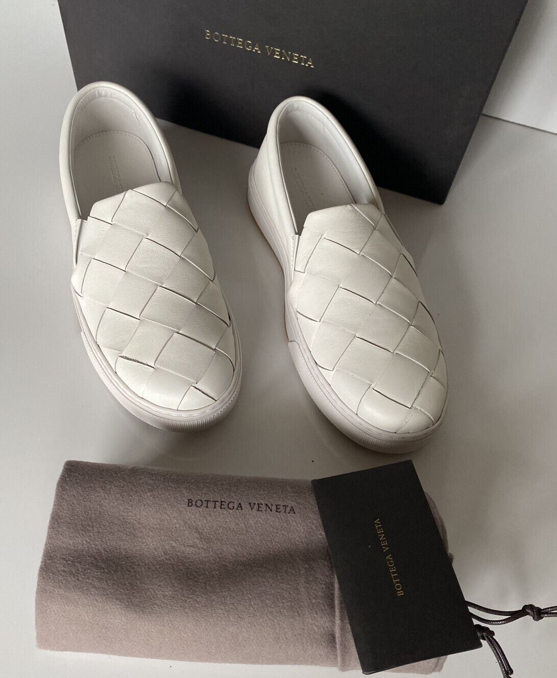NIB $790 Bottega Veneta Rubber Sole Calf Leather Optic White Shoes 7 US 608949
