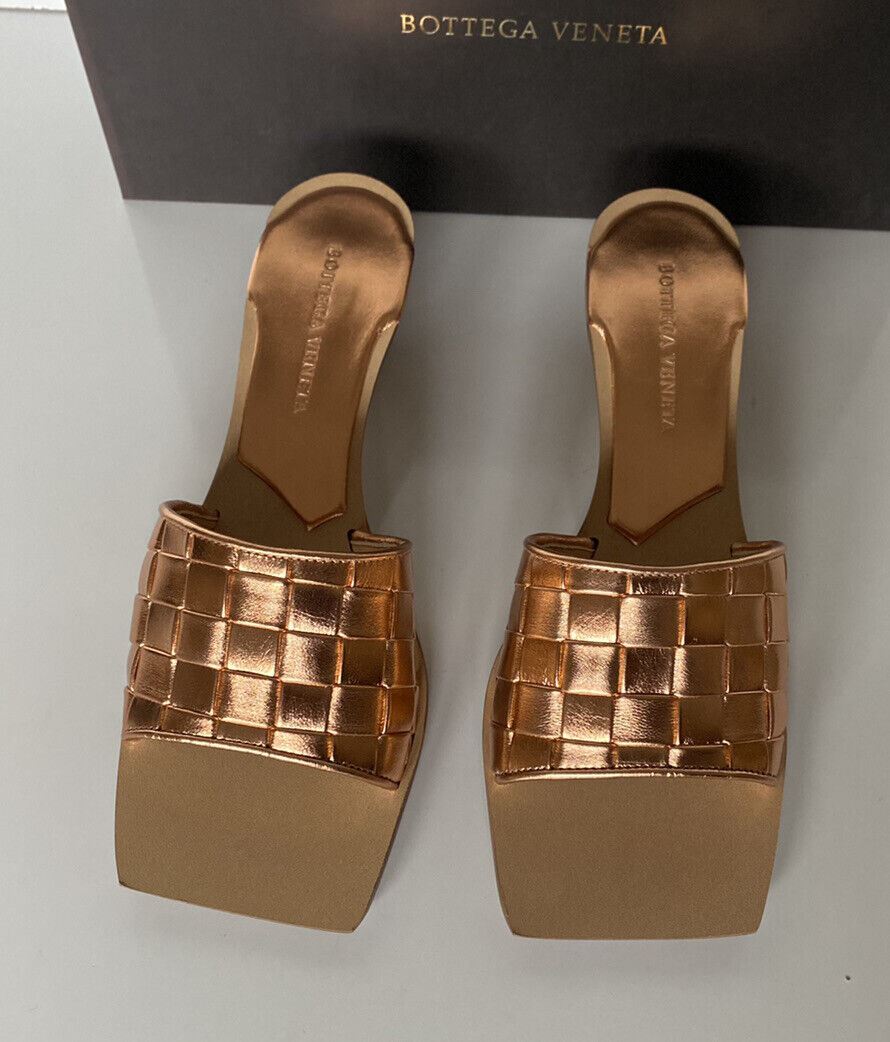 NIB $ 720 Bottega Damen-Sandalen aus Leder mit goldenem Pfirsich-Absatz 8 US 578373 IT 