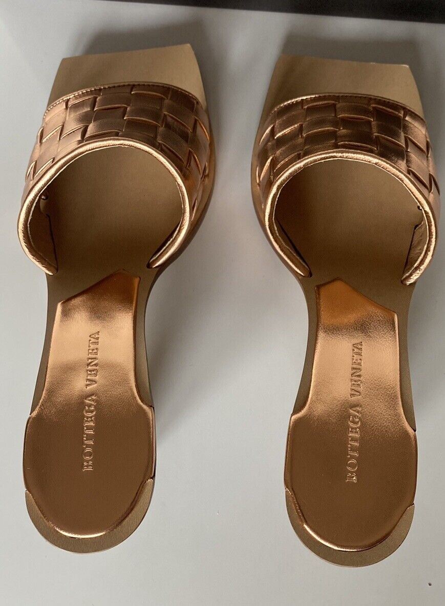 NIB $ 720 Bottega Damen-Sandalen aus Leder mit goldenem Pfirsich-Absatz 8 US 578373 IT 