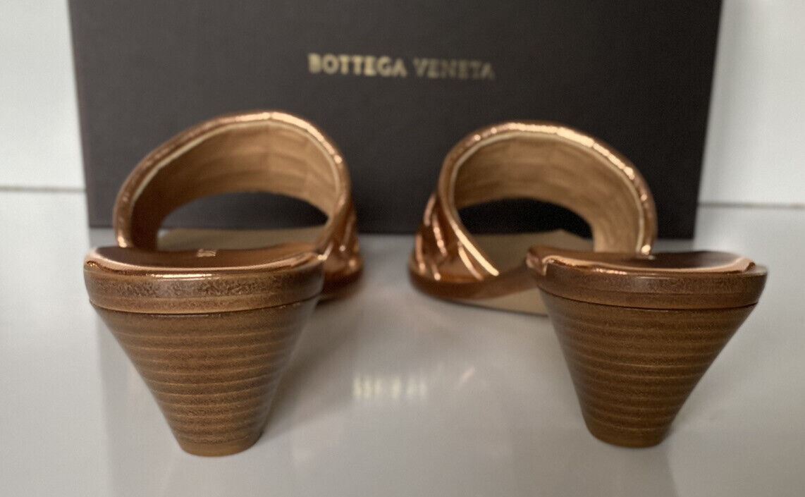 NIB $ 720 Bottega Damen-Sandalen aus Leder mit goldenem Pfirsich-Absatz 8 US 578373 IT 