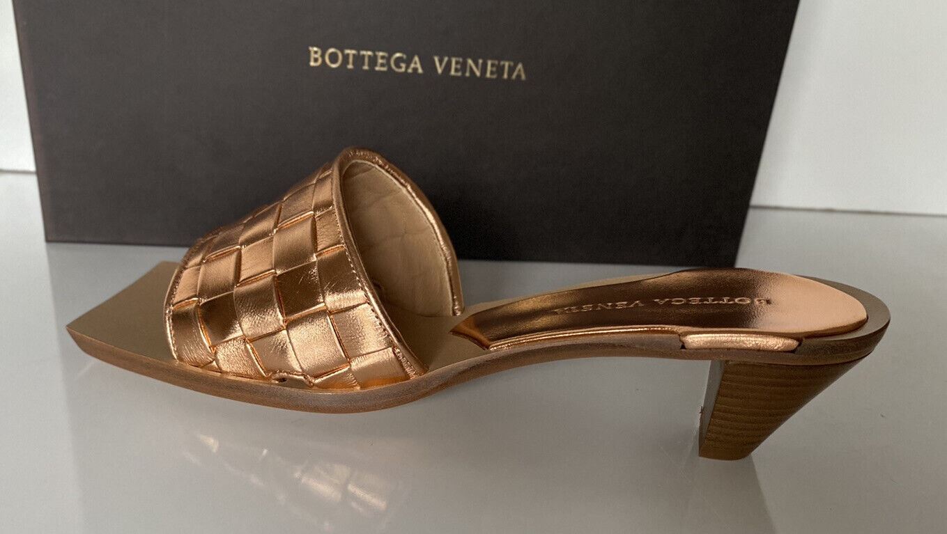 NIB $ 720 Bottega Damen-Sandalen aus Leder mit goldenem Pfirsich-Absatz 8 US 578373 IT 