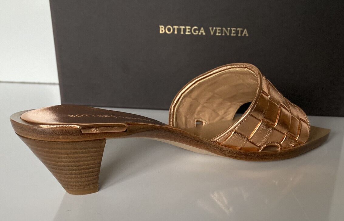 NIB $ 720 Bottega Damen-Sandalen aus Leder mit goldenem Pfirsich-Absatz 8 US 578373 IT 