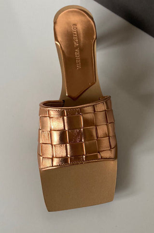 NIB $720 Bottega Women's Leather Gold Peach Heel Sandals 8 US 578373 IT