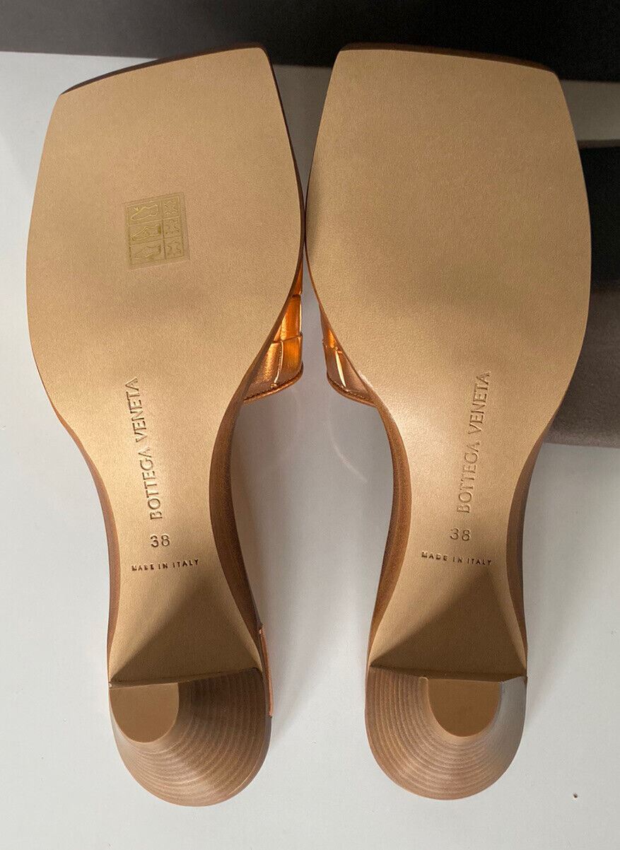 NIB $ 720 Bottega Damen-Sandalen aus Leder mit goldenem Pfirsich-Absatz 8 US 578373 IT 