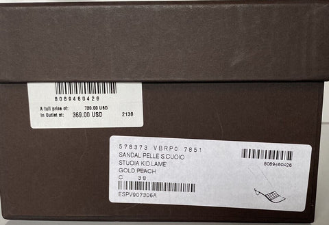 NIB $720 Bottega Women's Leather Gold Peach Heel Sandals 8 US 578373 IT