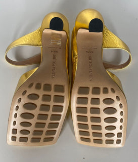 NIB $ 880 Bottega Veneta Leder Mule Heels Gold Schuhe 8,5 US (38,5 Eu) 608834 