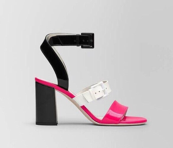 NIB $760 Bottega Veneta Strappy Block-heeled Patent Tricolor Sandals 8 US 565653
