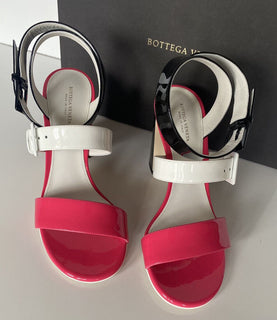 NIB $760 Bottega Veneta Strappy Block-heeled Patent Tricolor Sandals 8 US 565653