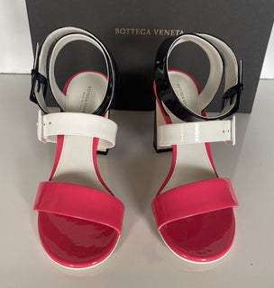 NIB $760 Bottega Veneta Strappy Block-heeled Patent Tricolor Sandals 8 US 565653