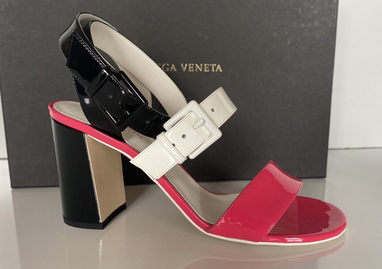 NIB $ 760 Bottega Veneta Riemchen-Sandalen mit Blockabsatz und dreifarbigem Lack 8 US 565653 