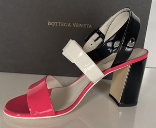 NIB $760 Bottega Veneta Strappy Block-heeled Patent Tricolor Sandals 8 US 565653