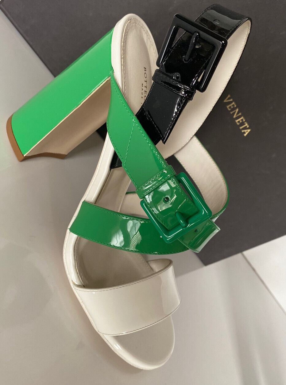 NIB $760 Bottega Veneta Strappy Block-heeled Patent Tricolor Sandals 7.5 565654