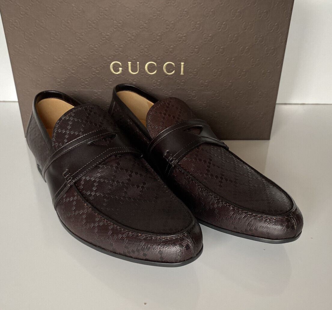 NIB Gucci Men's Diamante Leather Loafers Shoes Brown 9.5 US (Gucci 8.5) 245583