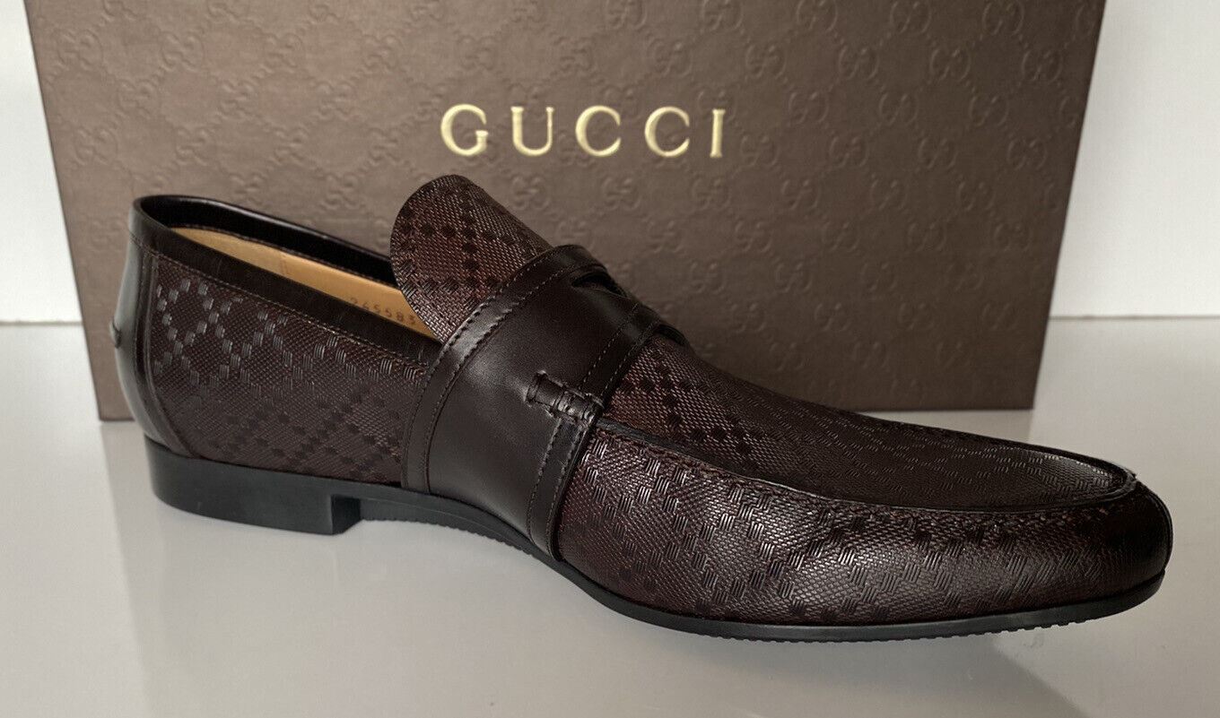 NIB Gucci Men's Diamante Leather Loafers Shoes Brown 9.5 US (Gucci 8.5) 245583