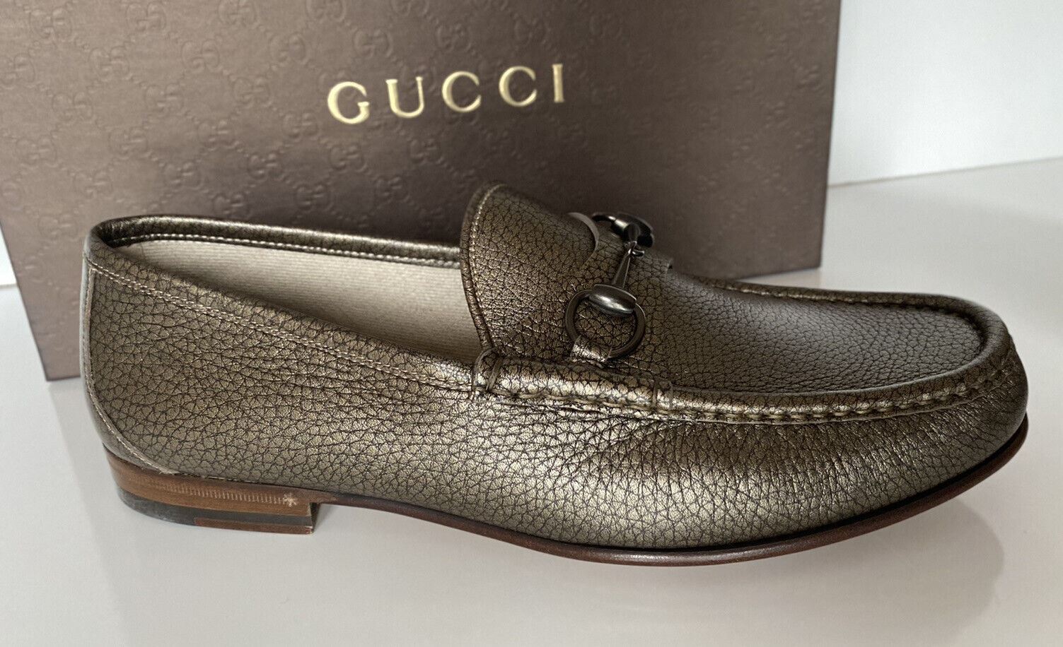 NIB Gucci Men's Leather Metallic Gold Dress Shoes 11 US (Gucci 10) 357182 Italy