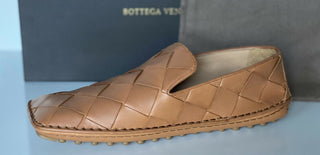NIB $ 740 Bottega Veneta Intercciato Leder Driver Karamell Schuhe 10 US 578309 