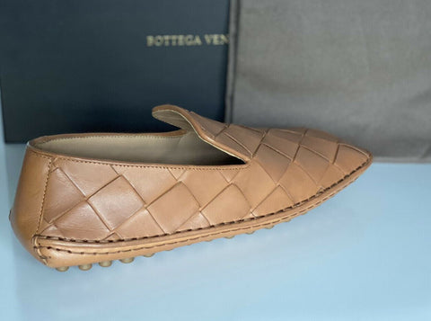 NIB $740 Bottega Veneta Intercciato Leather Driver Caramel Shoes 10 US 578309