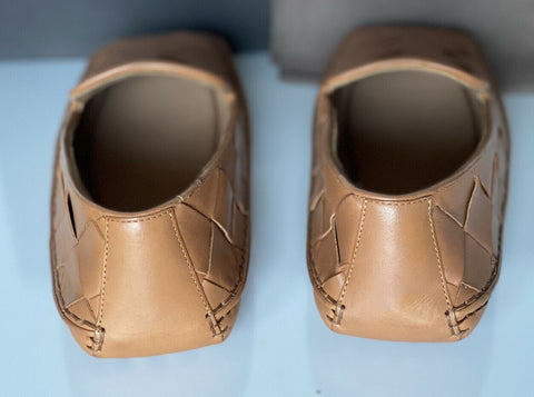 NIB $740 Bottega Veneta Intercciato Leather Driver Caramel Shoes 10 US 578309