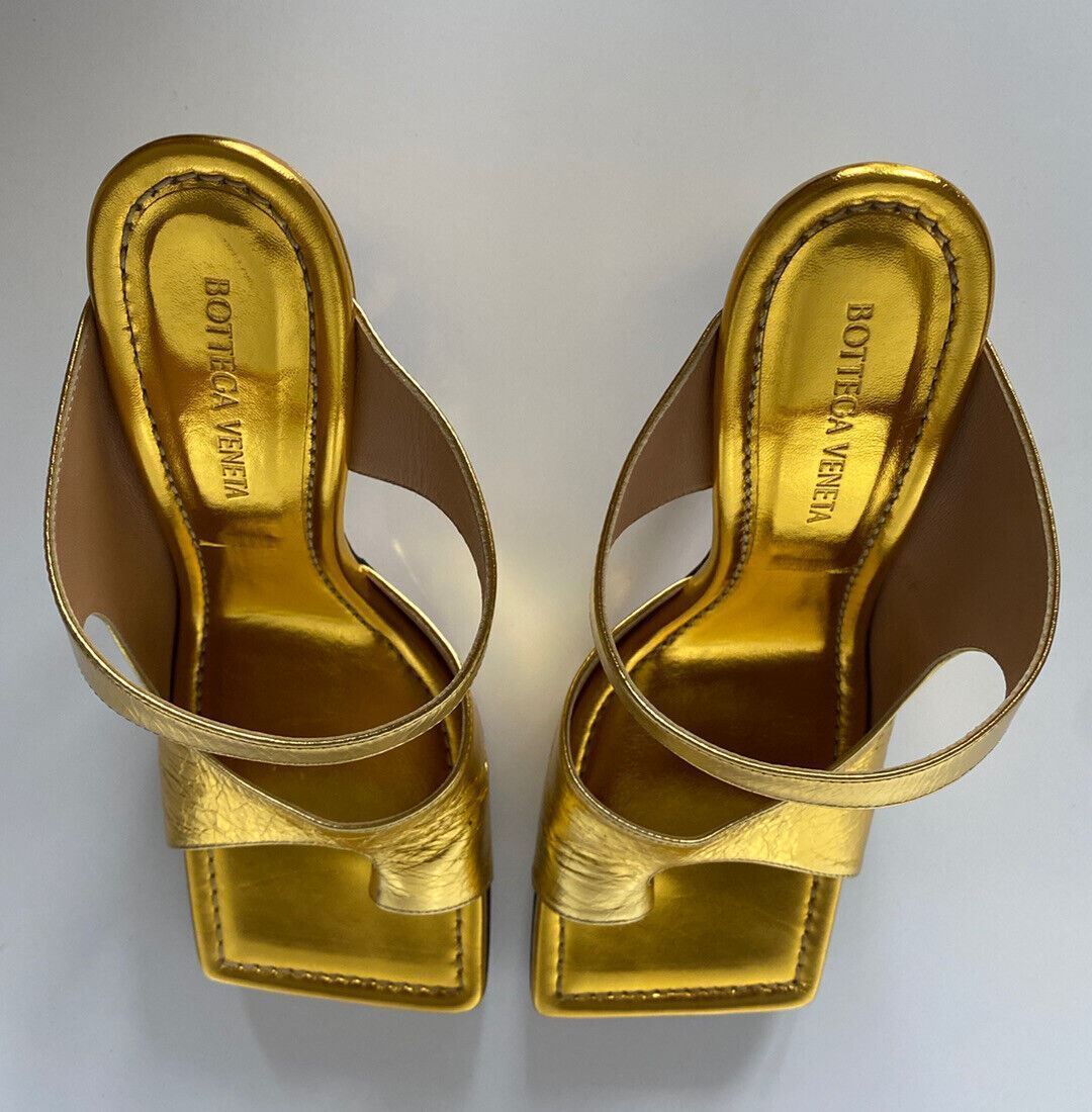 NIB $ 880 Bottega Veneta Leder Mule Heels Gold Schuhe 7 US (37 Euro) 608834 