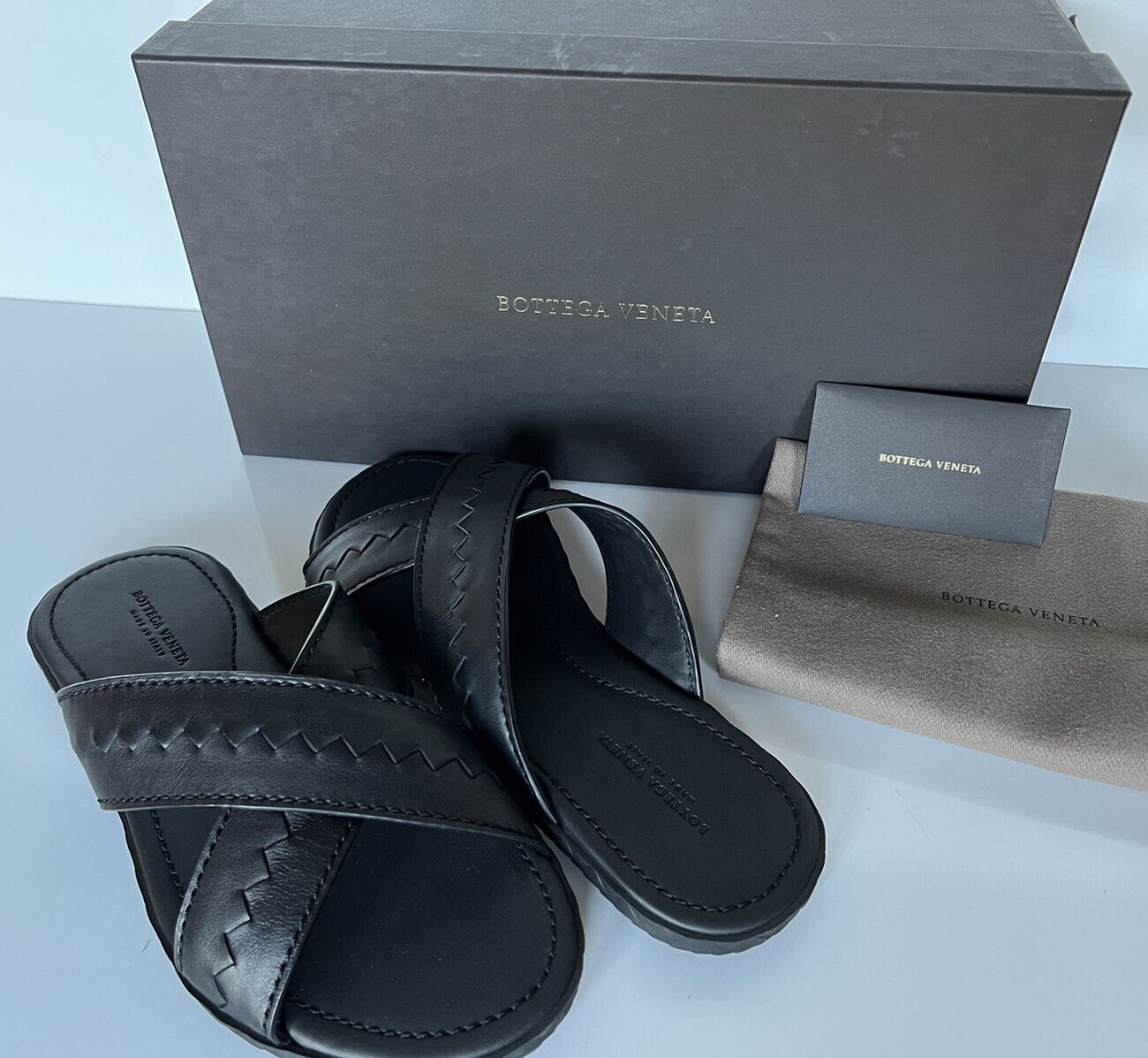 NIB $580 Bottega Veneta Men's Tennis Calf Leather Sandals 6 US (39 Euro) 562342