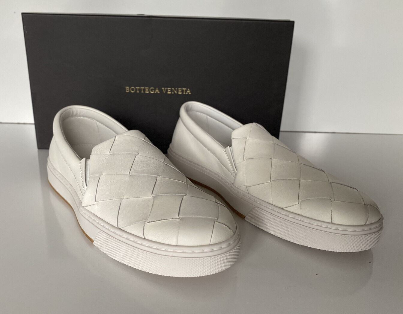 NIB 760 $ Bottega Veneta Gummisohle Kalbsleder Optik Weiße Schuhe 10,5 578303 