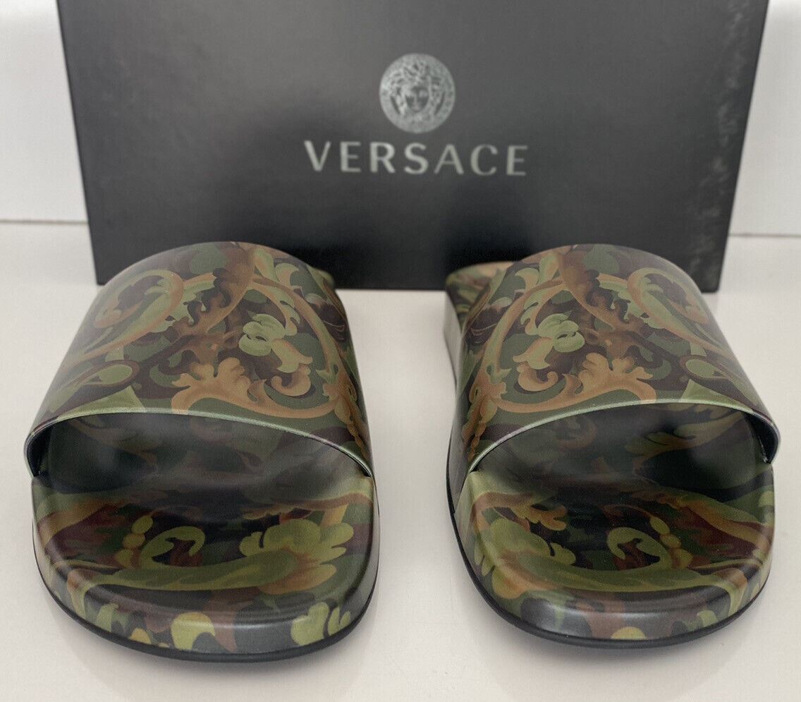 NIB $395 Versace Baroccoflage Slides Sandals Khaki 9 US (42 Euro) IT DSU6516