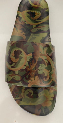 NIB $395 Versace Baroccoflage Slides Sandalen Khaki 9 US (42 Euro) IT DSU6516 