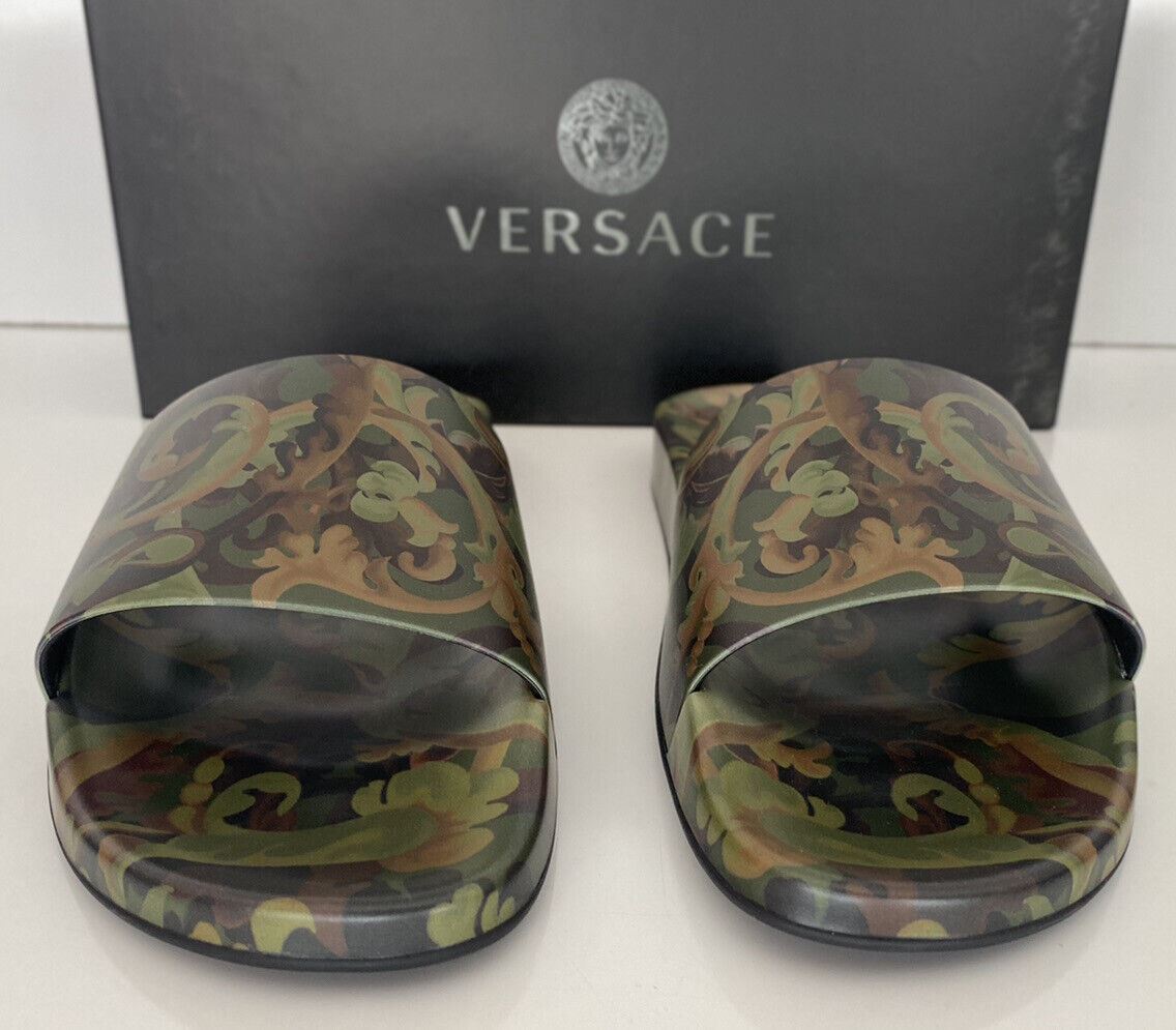 NIB $395 Versace Baroccoflage Slides Sandals Khaki 11 US (44 Euro) IT DSU6516