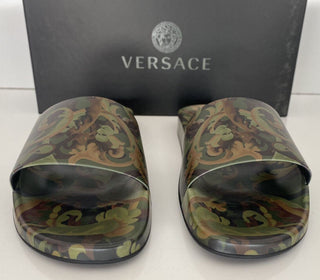 NIB $395 Versace Baroccoflage Slides Sandalen Khaki 11 US (44 Euro) IT DSU6516 