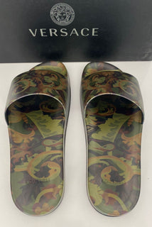 NIB $395 Versace Baroccoflage Slides Sandalen Khaki 11 US (44 Euro) IT DSU6516 