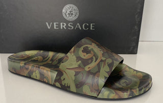 NIB $395 Versace Baroccoflage Slides Sandalen Khaki 11 US (44 Euro) IT DSU6516 