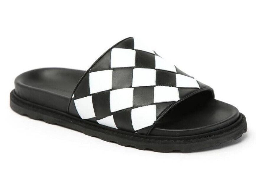 NIB 690 $ Bottega Veneta Herren Intrecciato Sandalen in Schwarz/Weiß 7 US (40) 578264 