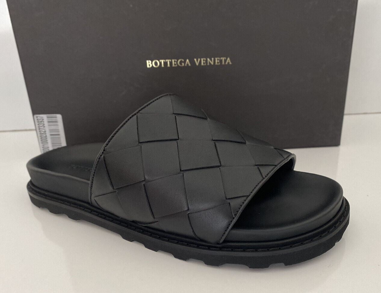 NIB 690 $ Bottega Veneta Herren Intrecciato Schwarze Sandalen 8 US (41) 578264 