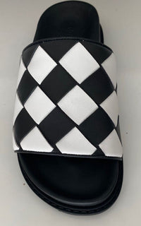 NIB 690 $ Bottega Veneta Herren Intrecciato Sandalen in Schwarz/Weiß 11 US (44) 578264 