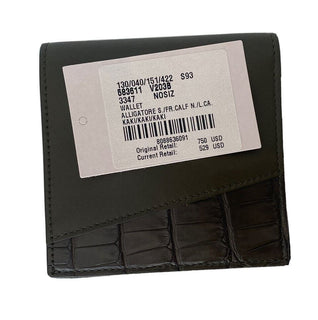Neu mit Etikett: 750 $ Bottega Veneta Bi-fold Kaki Wallet Französisches Leder und Alligator 583611 
