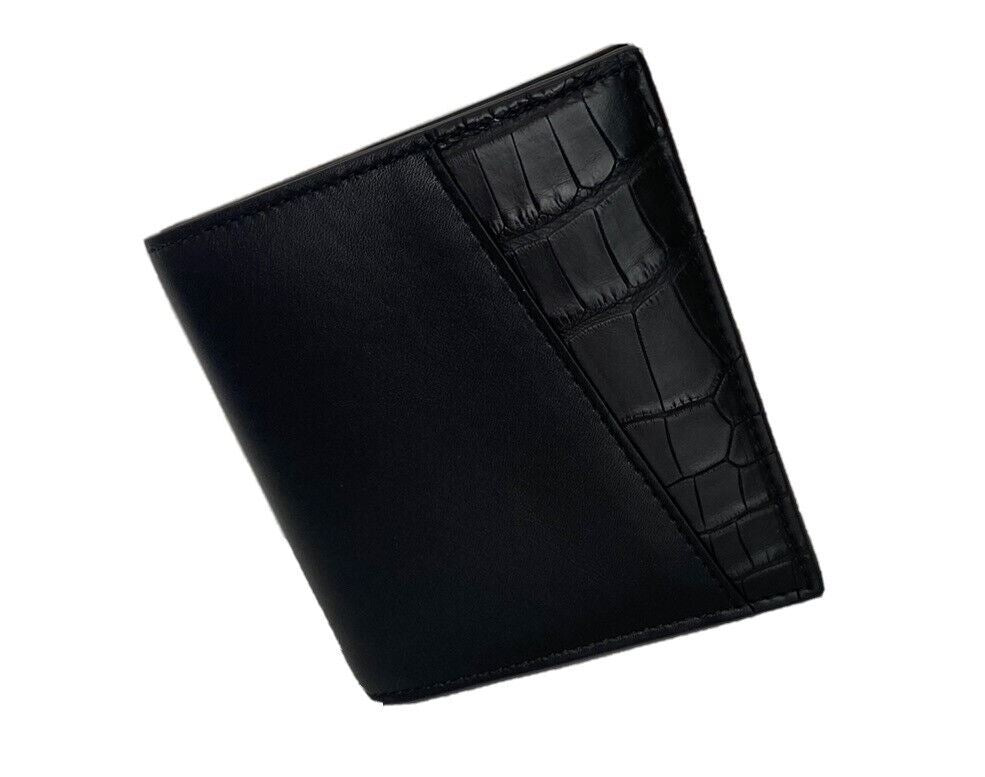 NWT $750 Складной черный кошелек Bottega Veneta из французской кожи и кожи аллигатора 583611 