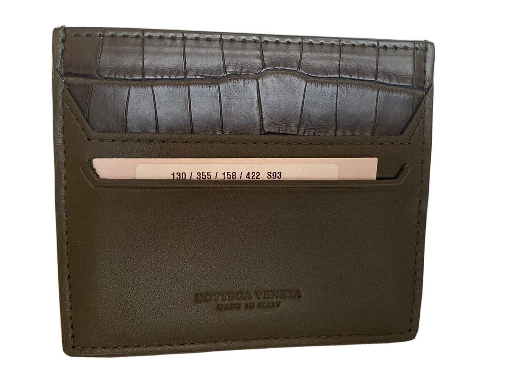 Neu mit Etikett: 490 $ Bottega Veneta Herren-Kartenetui aus Leder und Alligatorleder Kaki 581060 Italien 